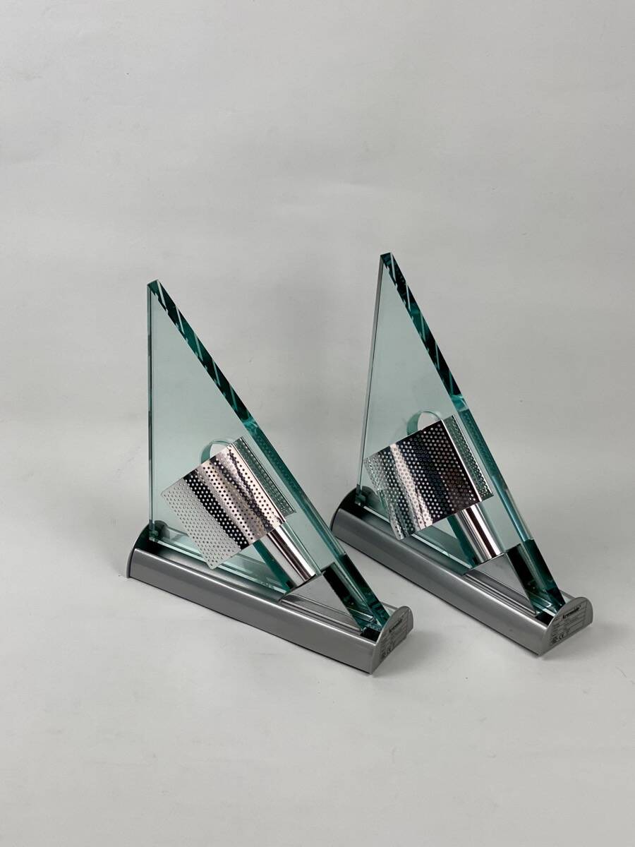 Pair of vintage Icaro wall lights by Carlo Forcolini for Artemide in glass and metal, 1986