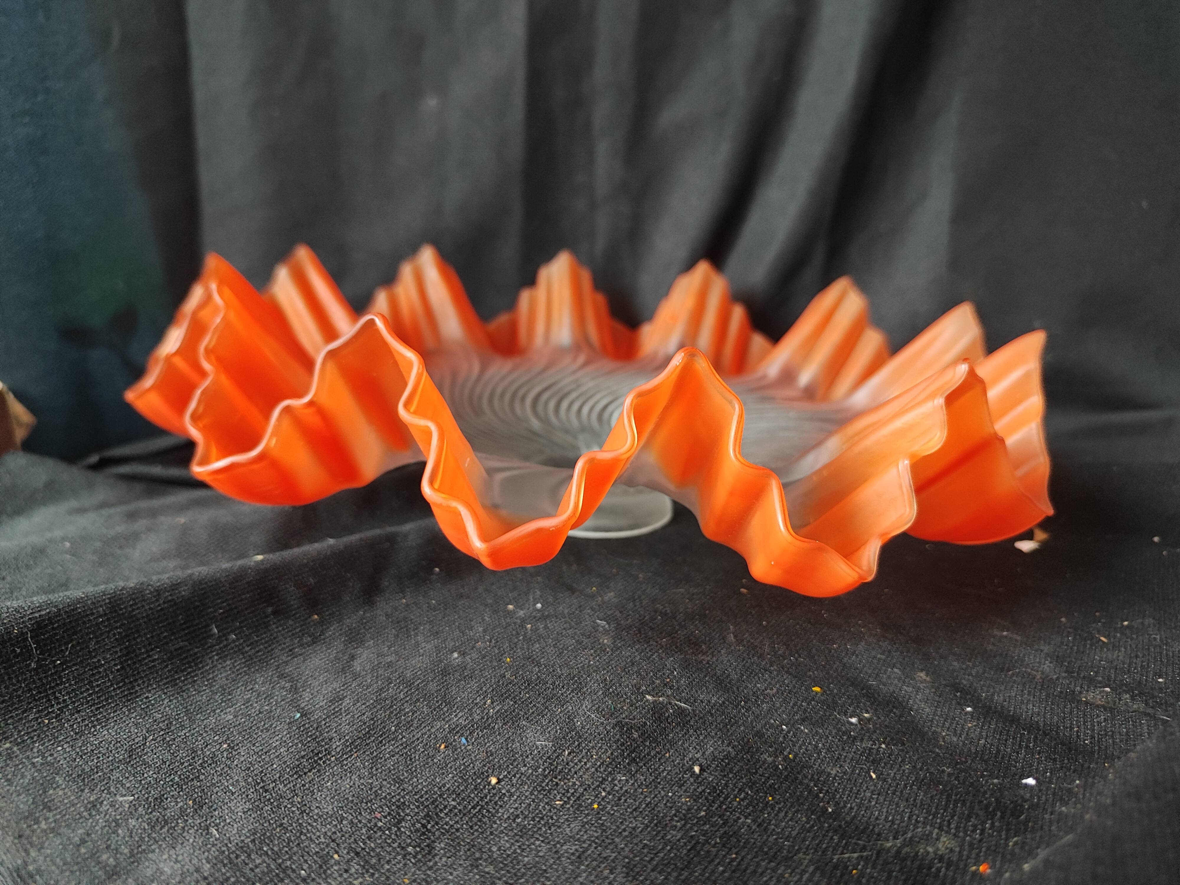 Art Deco / Corolla lampshade / Glass paste / orange / opalescent white