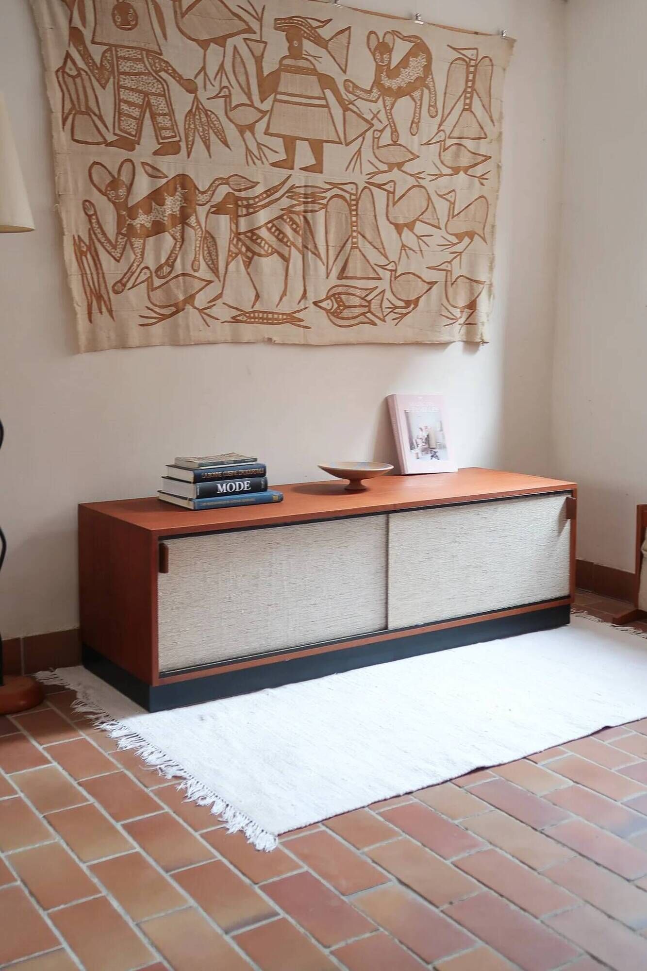 Teak enfilade, sliding canvas doors, 1960s.
