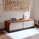Teak enfilade, sliding canvas doors, 1960s.