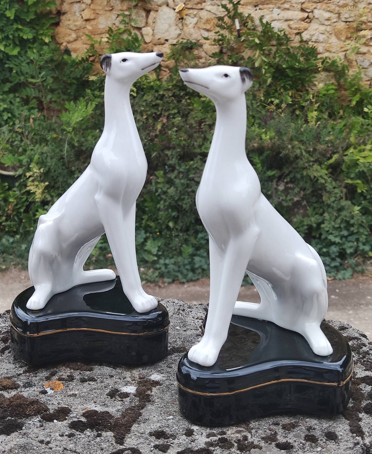 Pair of glazed porcelain Greyhounds 1940/50