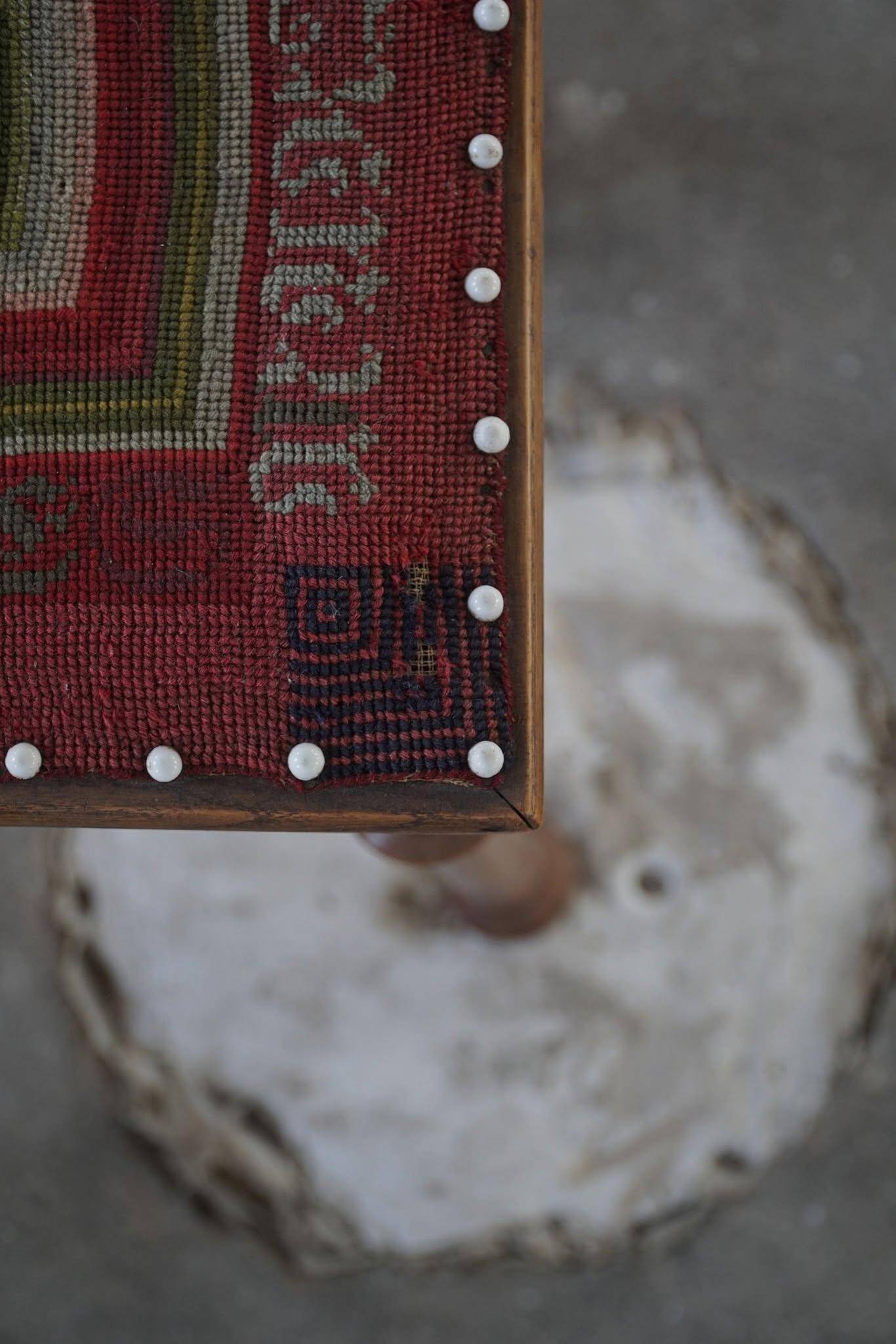 Almue Scandinavian Stool in Wood and Fabric, Late 19th Century