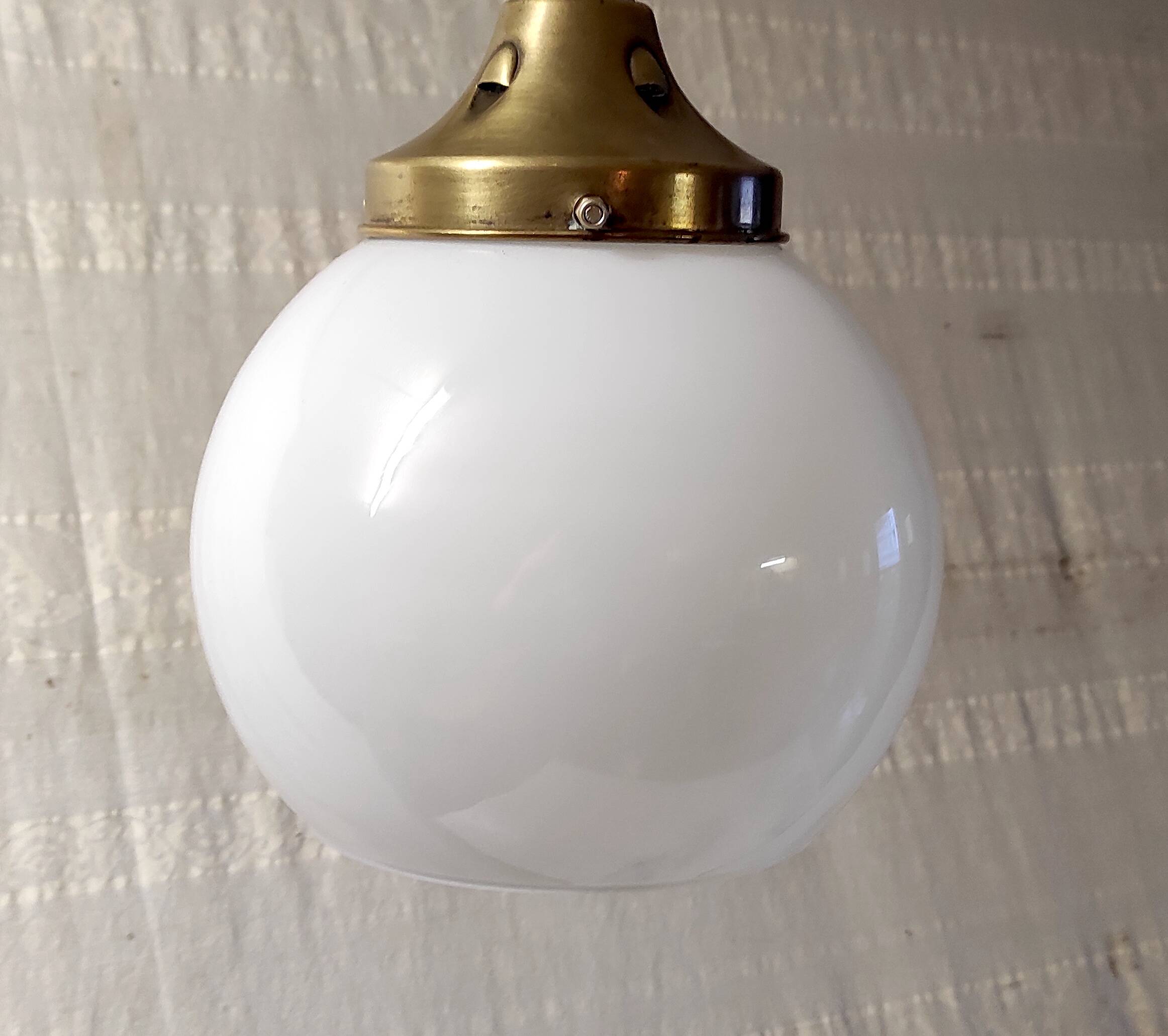 Art Deco pendant light in brass and opaline - mid-20th century