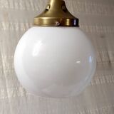 Art Deco pendant light in brass and opaline - mid-20th century