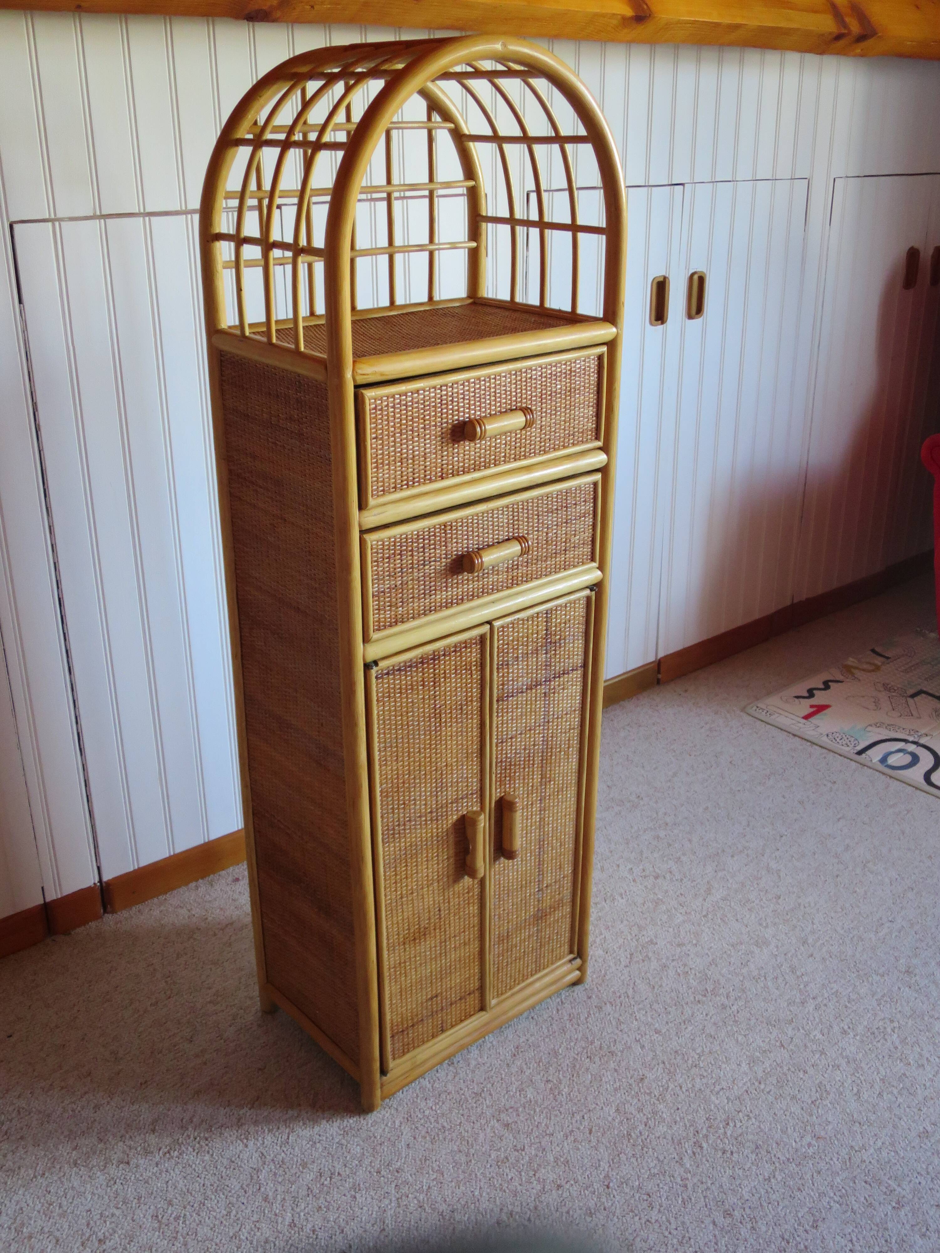 Vintage Library - 2 drawers - Woven rattan cupboard - 1980s - natural