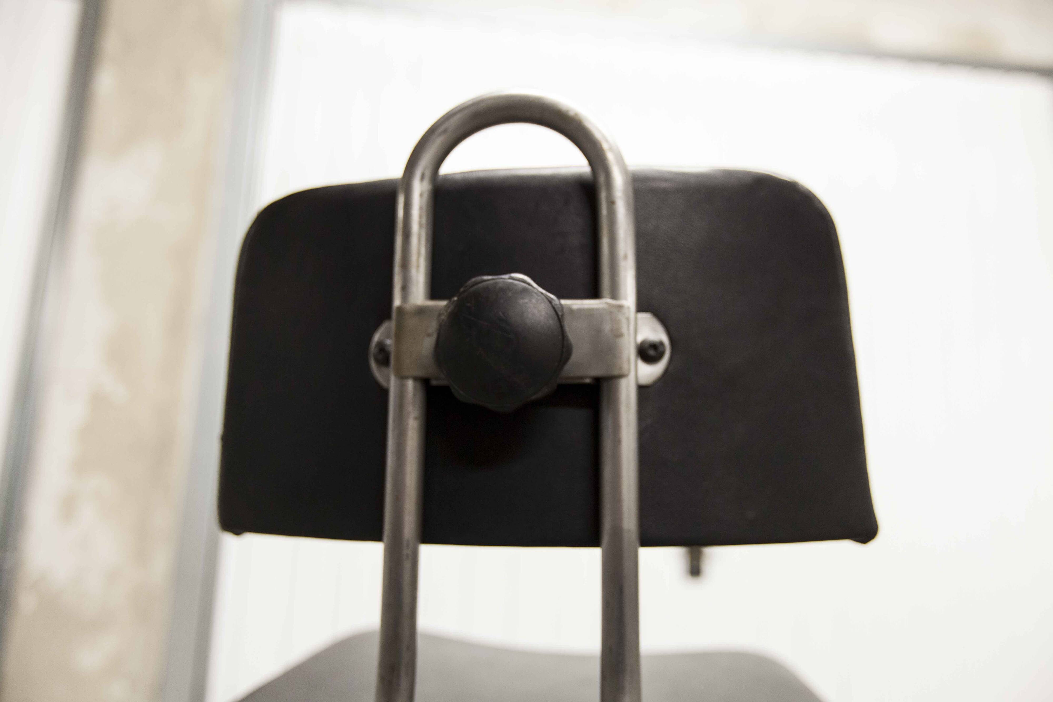 Pair of French Army telegraph operator's swivel chairs, new leather