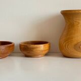 Vintage turned wood pitcher and 2 jars set