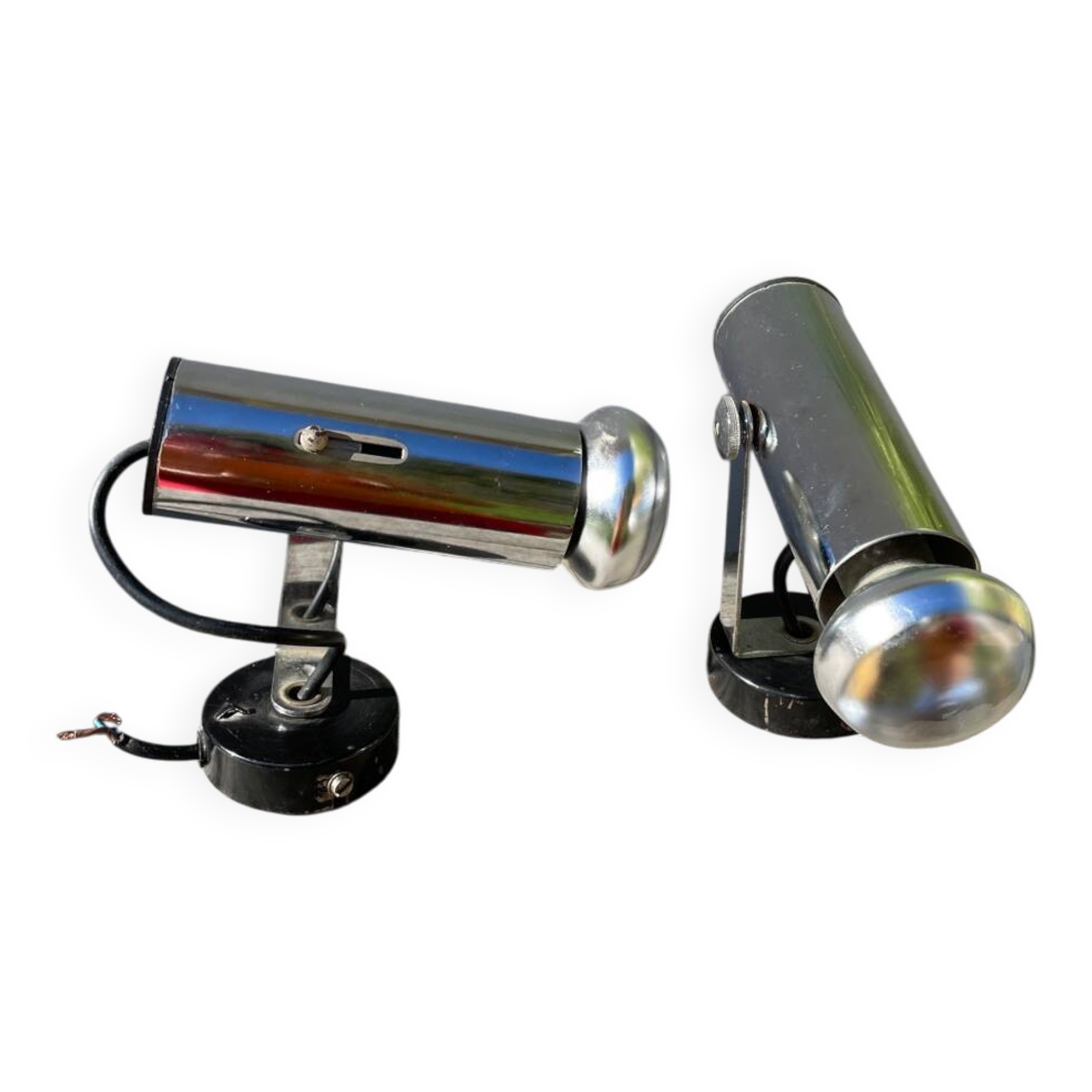 Pair of chrome metal wall lights from the 1970s.