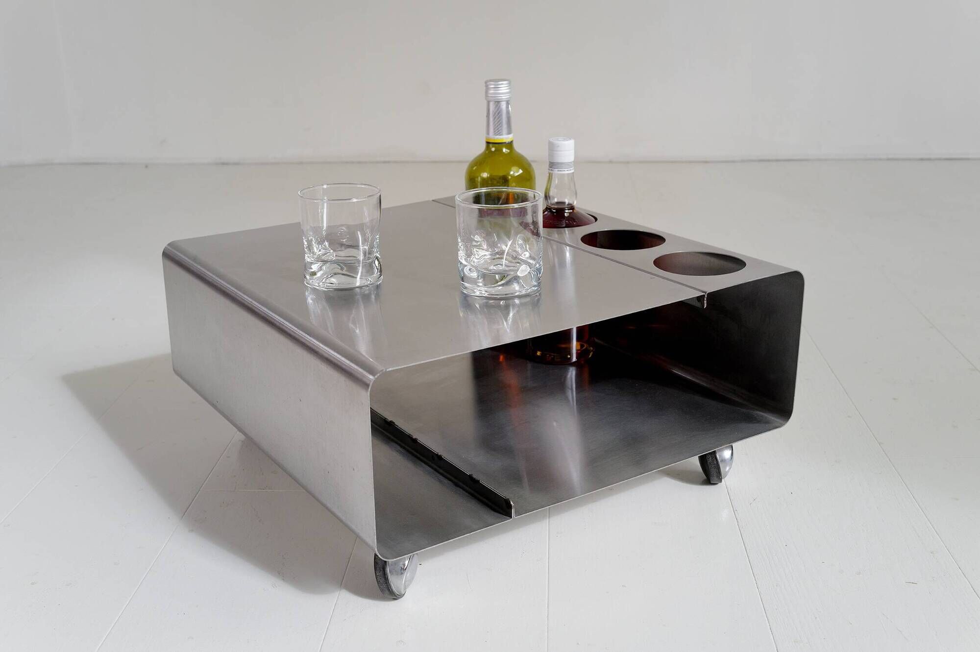 Coffee table/bar in stainless steel, France 1970