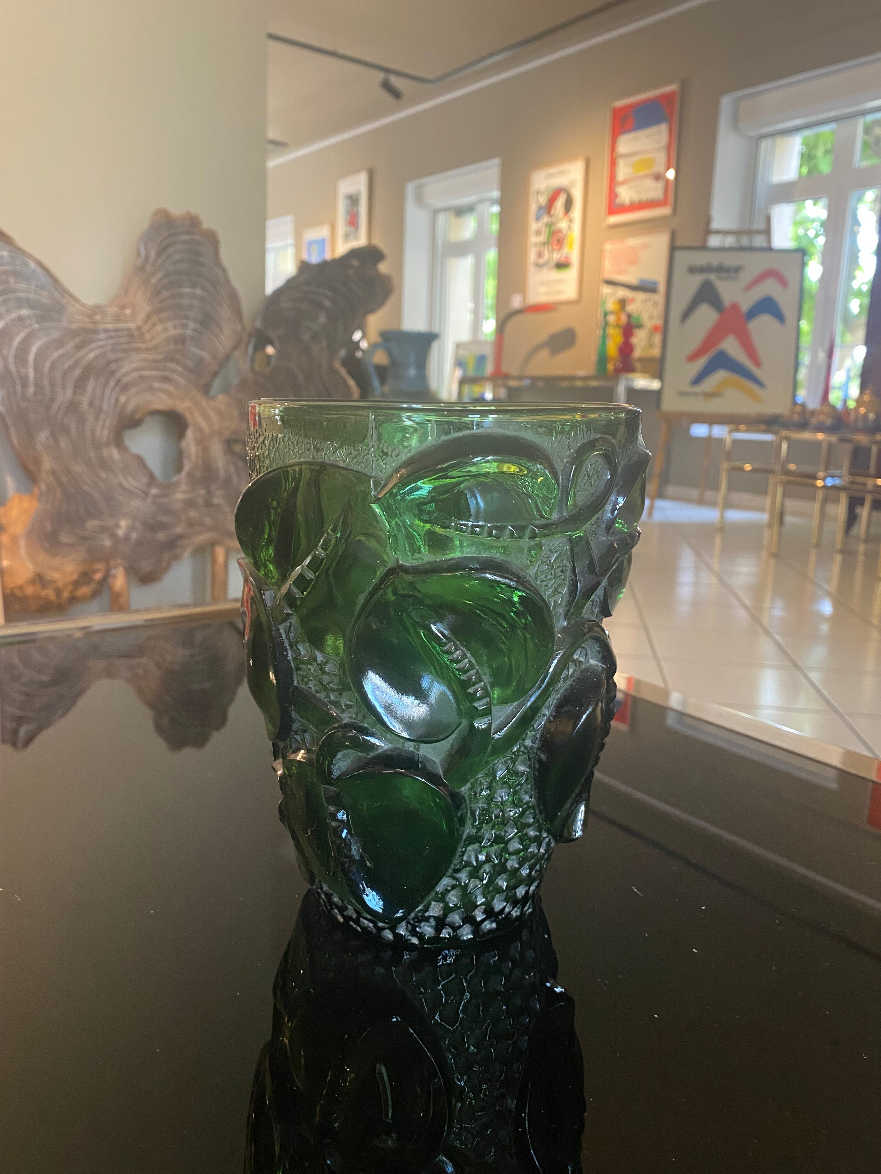 Glass vase with floral decorations