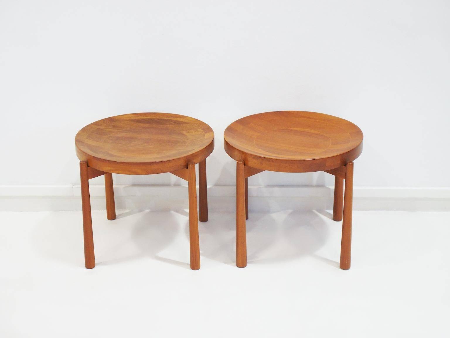 Pair of round teak side tables attributed to Jens Harald Quistgaard.