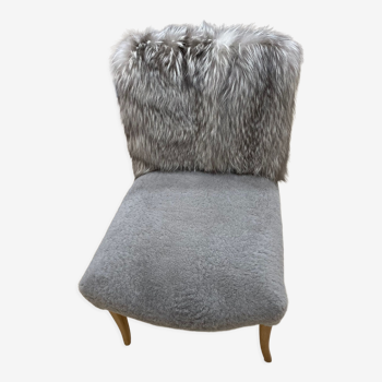 Armchair gray sheepskin and silver fox