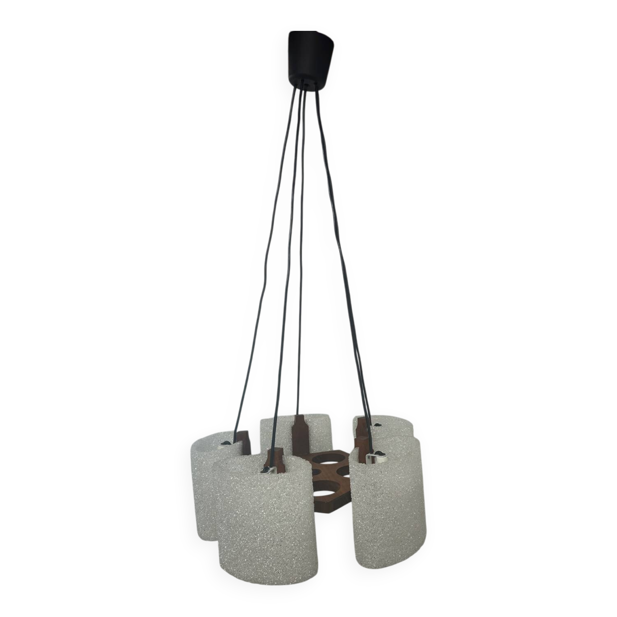 Pendant light in granite resin and wood, 1950s