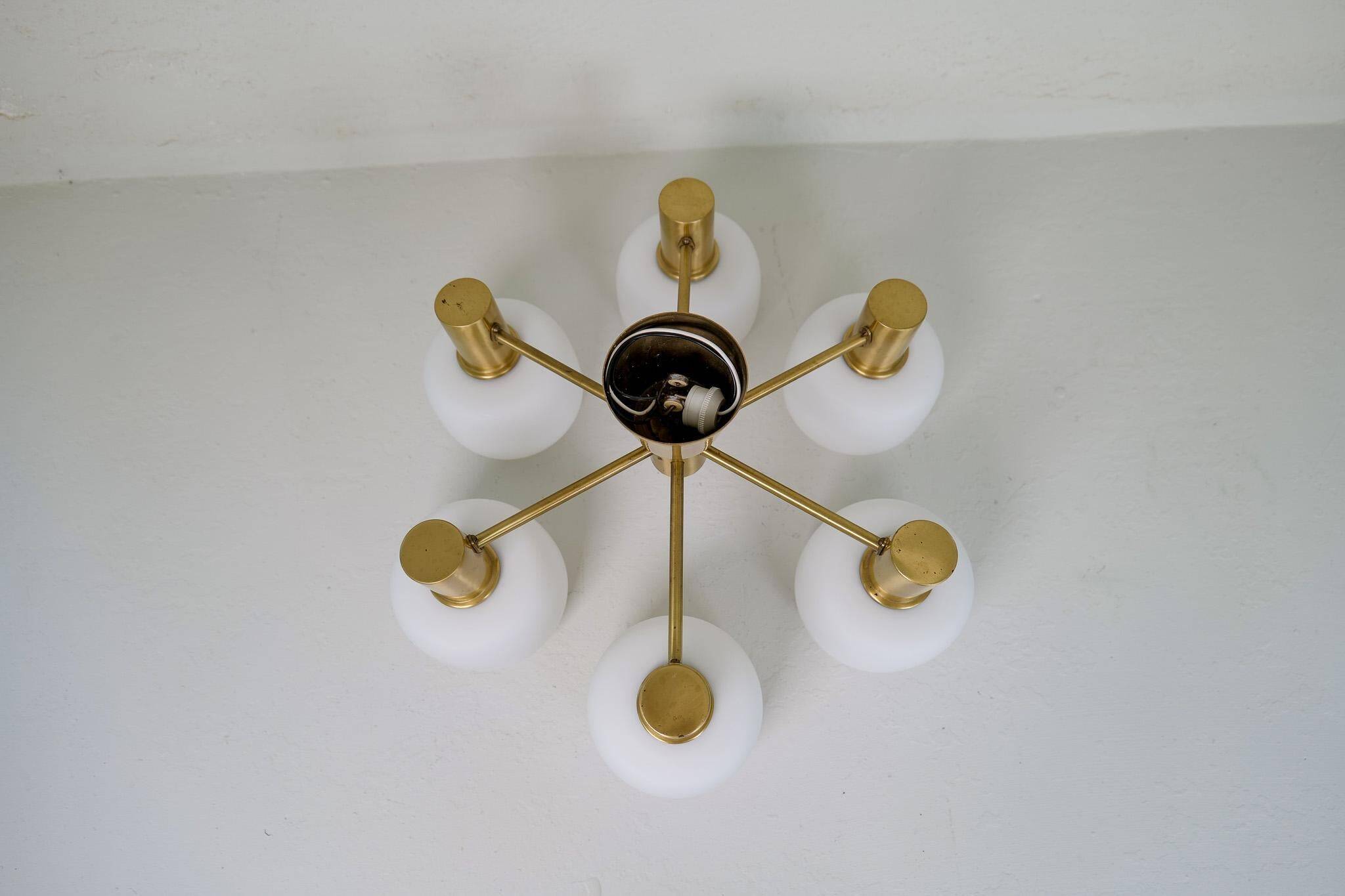 Mid-century brass ceiling light ASEA Sweden, 1950s