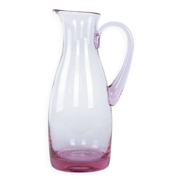 Pink glass jug, Italian design, 1970s, made in Italy