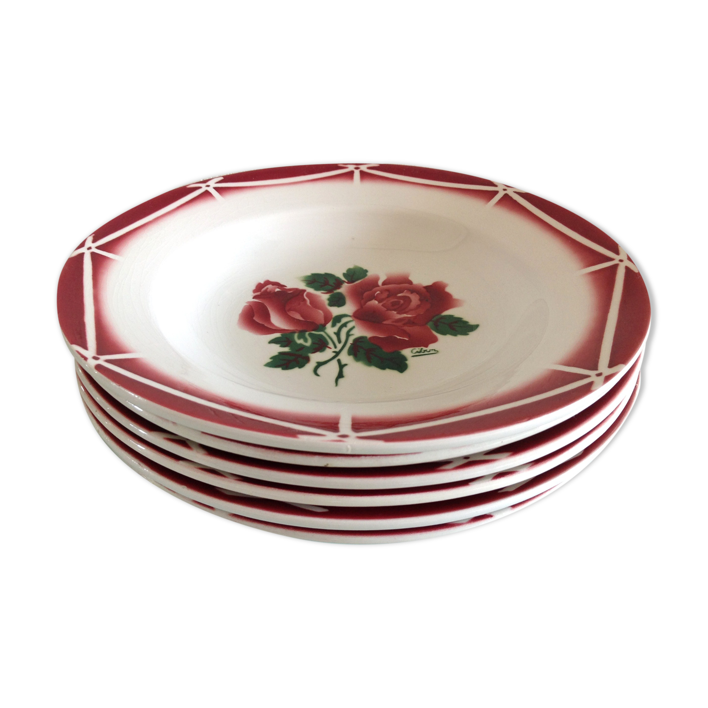 Six hollow plates Sarreguemines Digoin cibon 50/60
