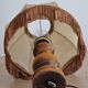 Lampe à poser en bois tourné et abat-jour en peau style parapluie