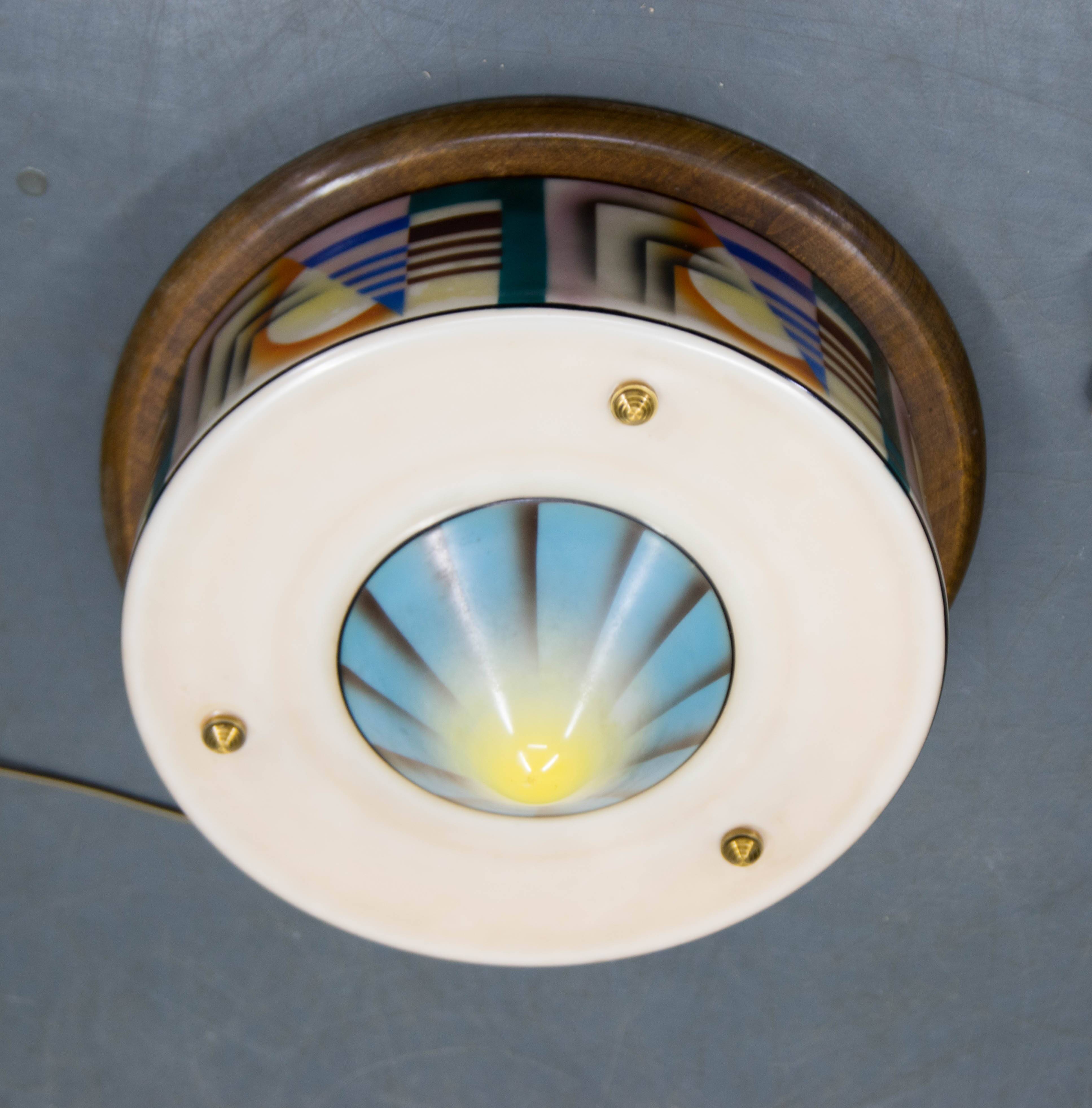 Art Deco Hand Painted Glass Flush Mount, 1920s