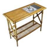 Table Console en rotin et céramique - AUDOUX - MINNET et Roger CAPRON