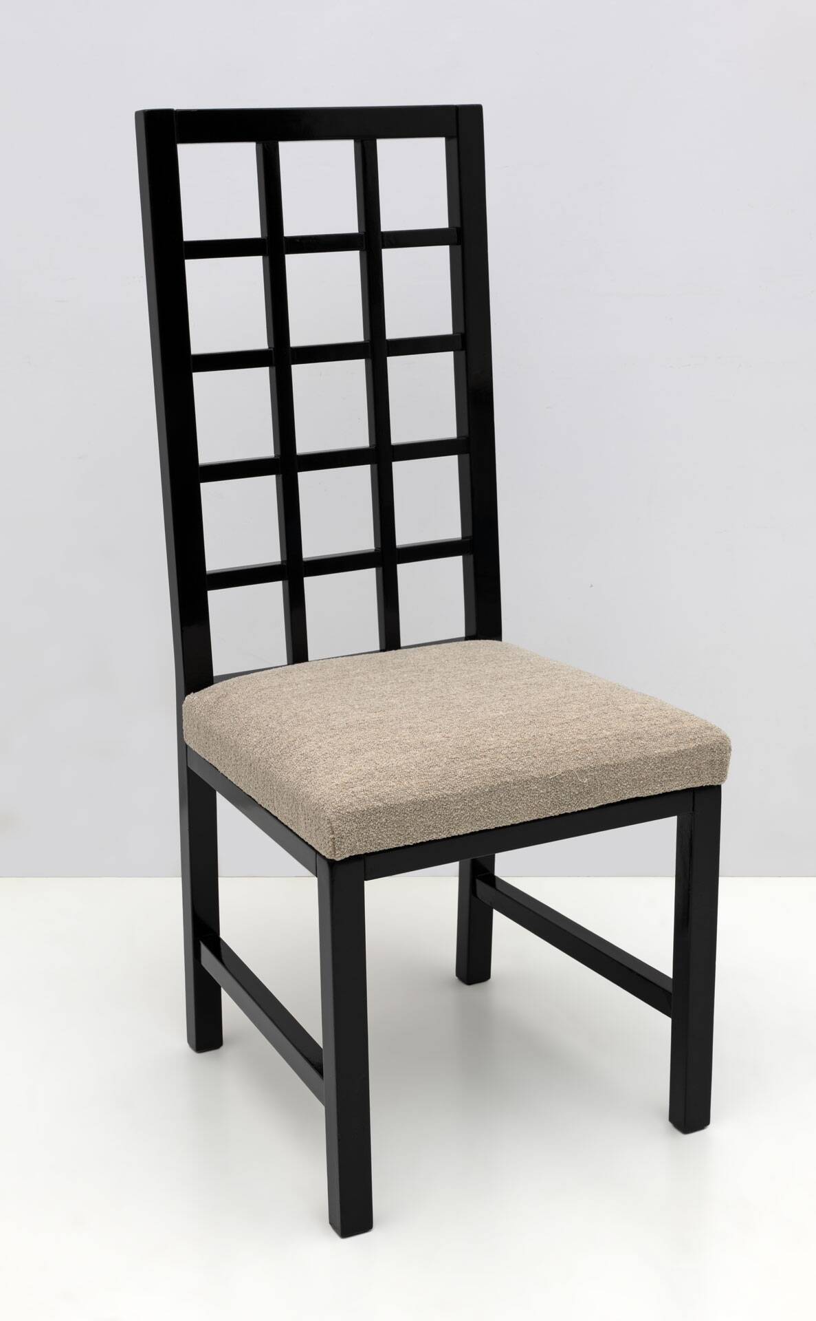 Four Black Lacquered High Back Chairs, 1979