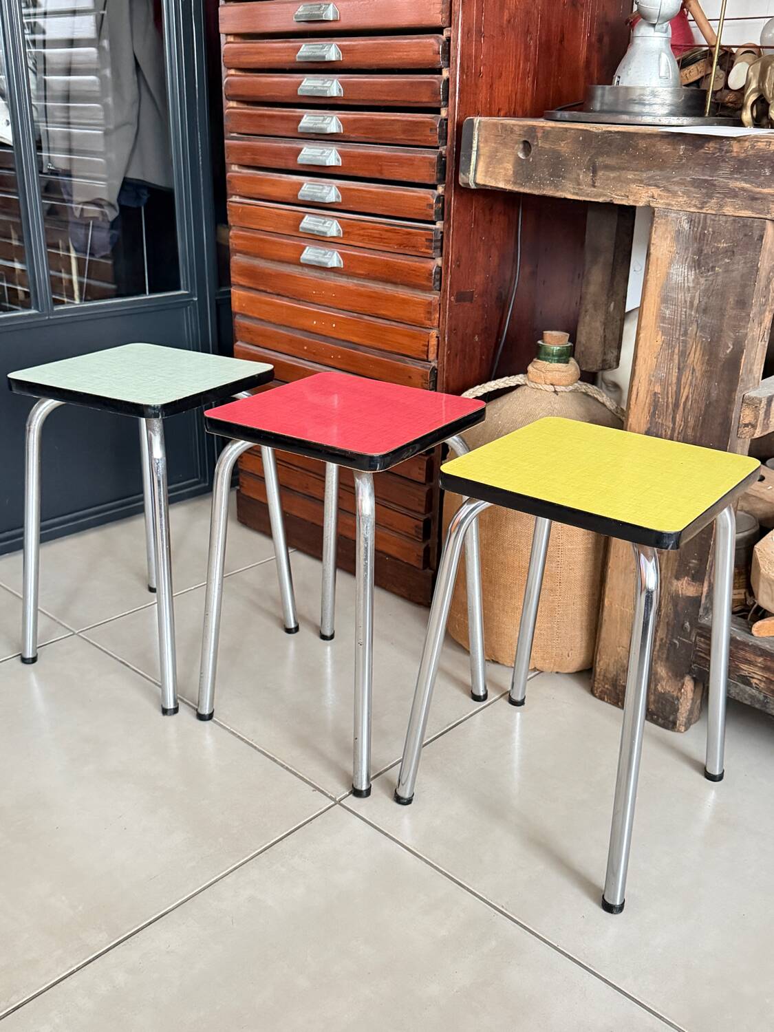 Set of 3 vintage Formica stools