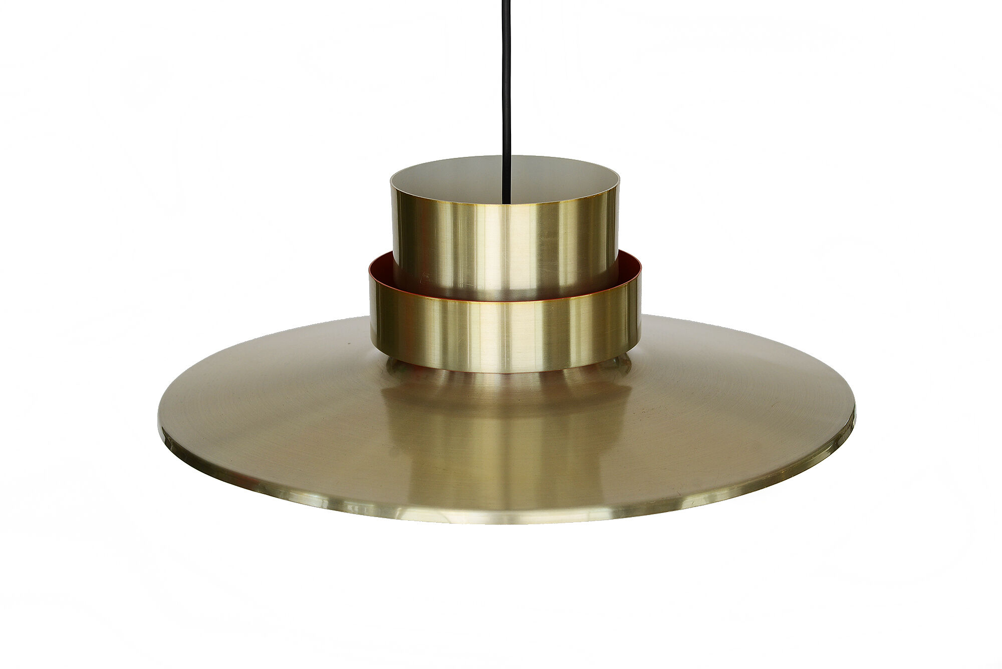 Brass coloured aluminium pendant light from Lyskaer. Denmark 1970s