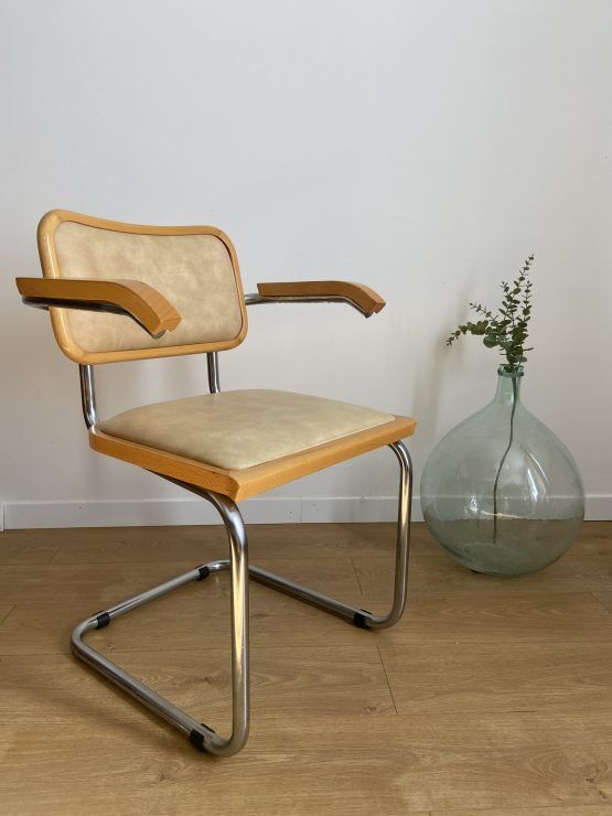 Fauteuil cesca b64 en skaï beige Marcel Breuer