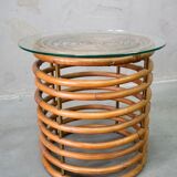 Mid-century bamboo and brass rocking chair and side table from fm, 1950s, set of 2.
