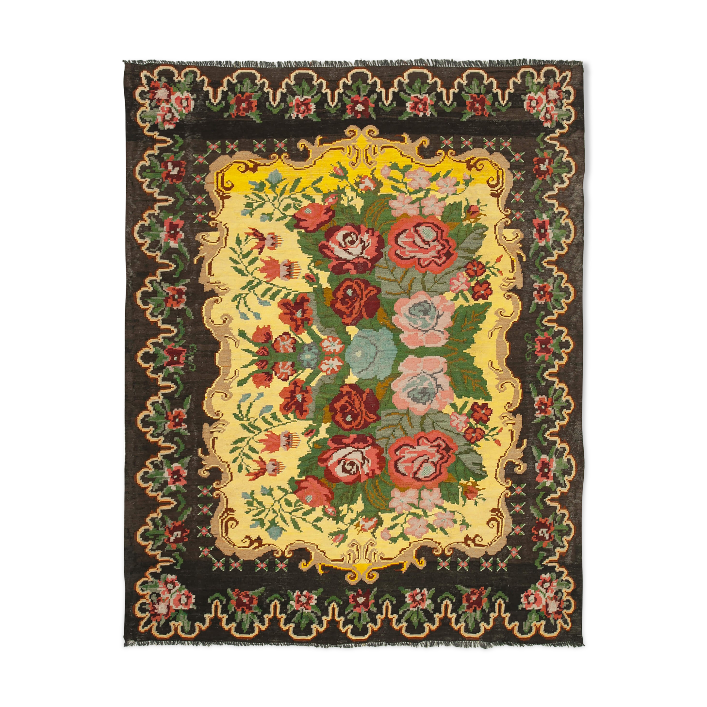 Handwoven Vintage Flatweave Brown Kilim 200 cm x 246 cm - 23362