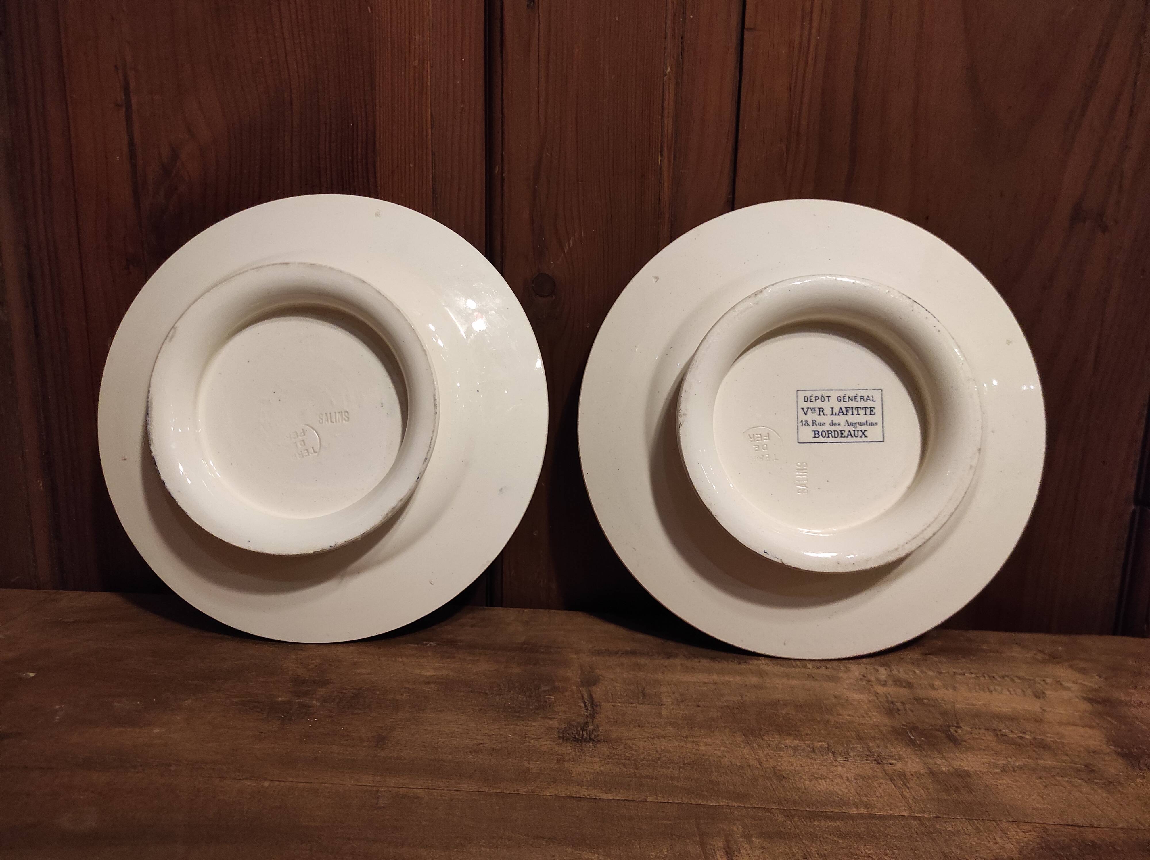 French vintage serving stand plate, R. Lafitte, Terre de Fer, Salins