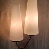 Asymmetrical double light wall sconces in brass, metal, and opaline - 50s