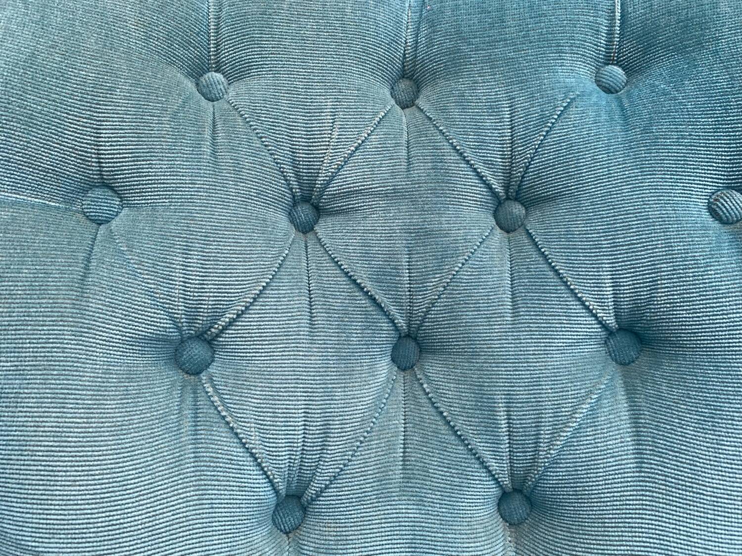 Pair of vintage blue velvet upholstered toad armchairs from the 1970s