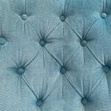 Pair of vintage blue velvet upholstered toad armchairs from the 1970s