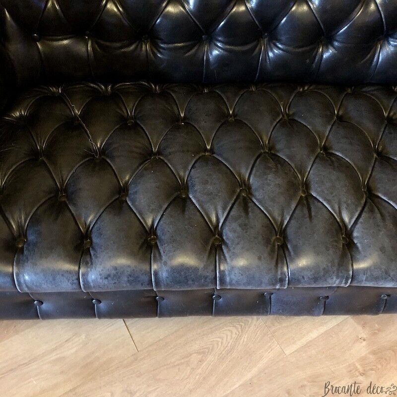 Chesterfield sofa in genuine black leather 3 seats