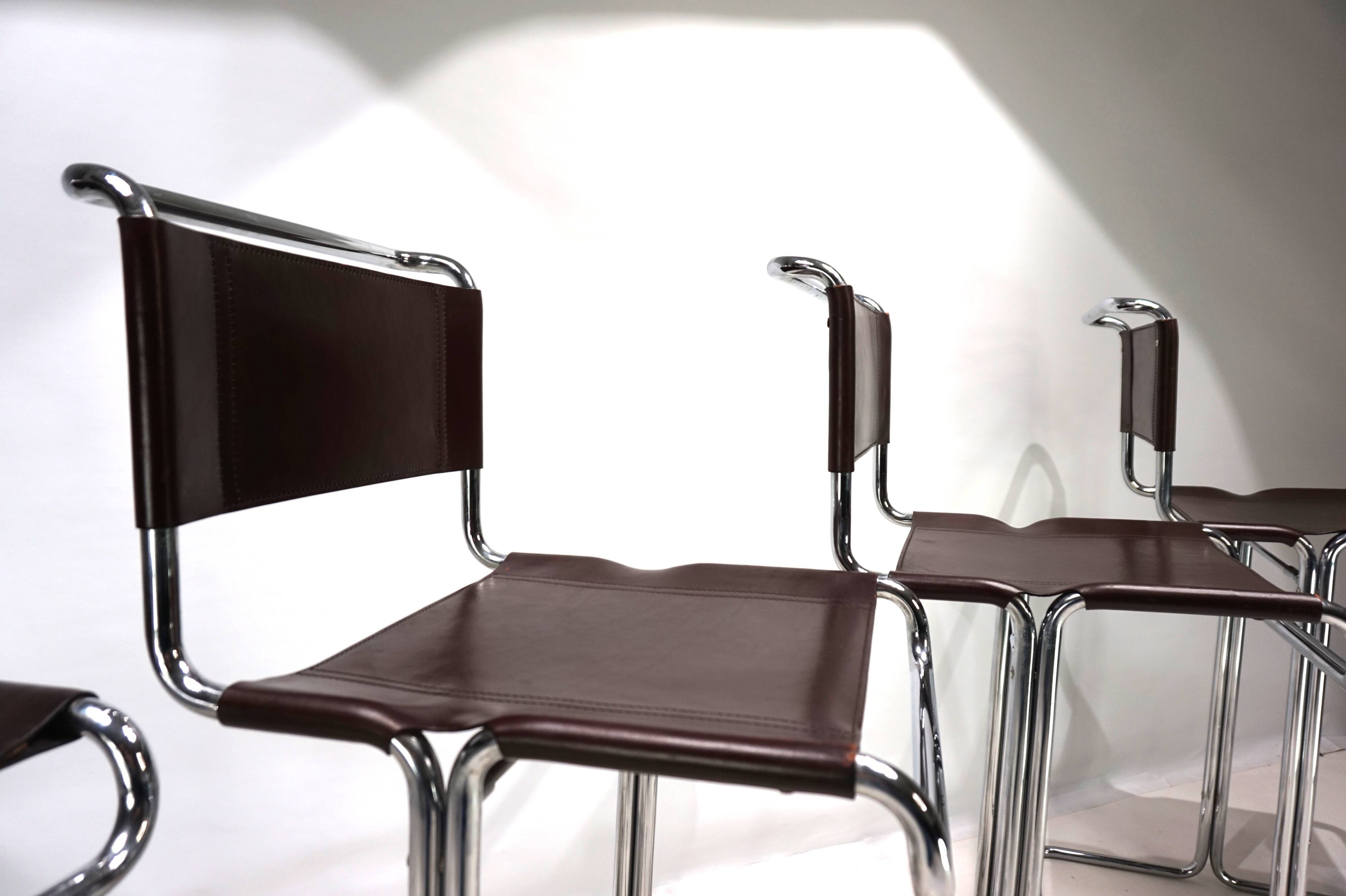 Ensemble de 4 tabourets de bar en acier tubulaire Linea Veam, 1960