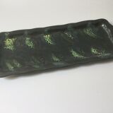Plat à cake en grès flammé noir et vert vintage