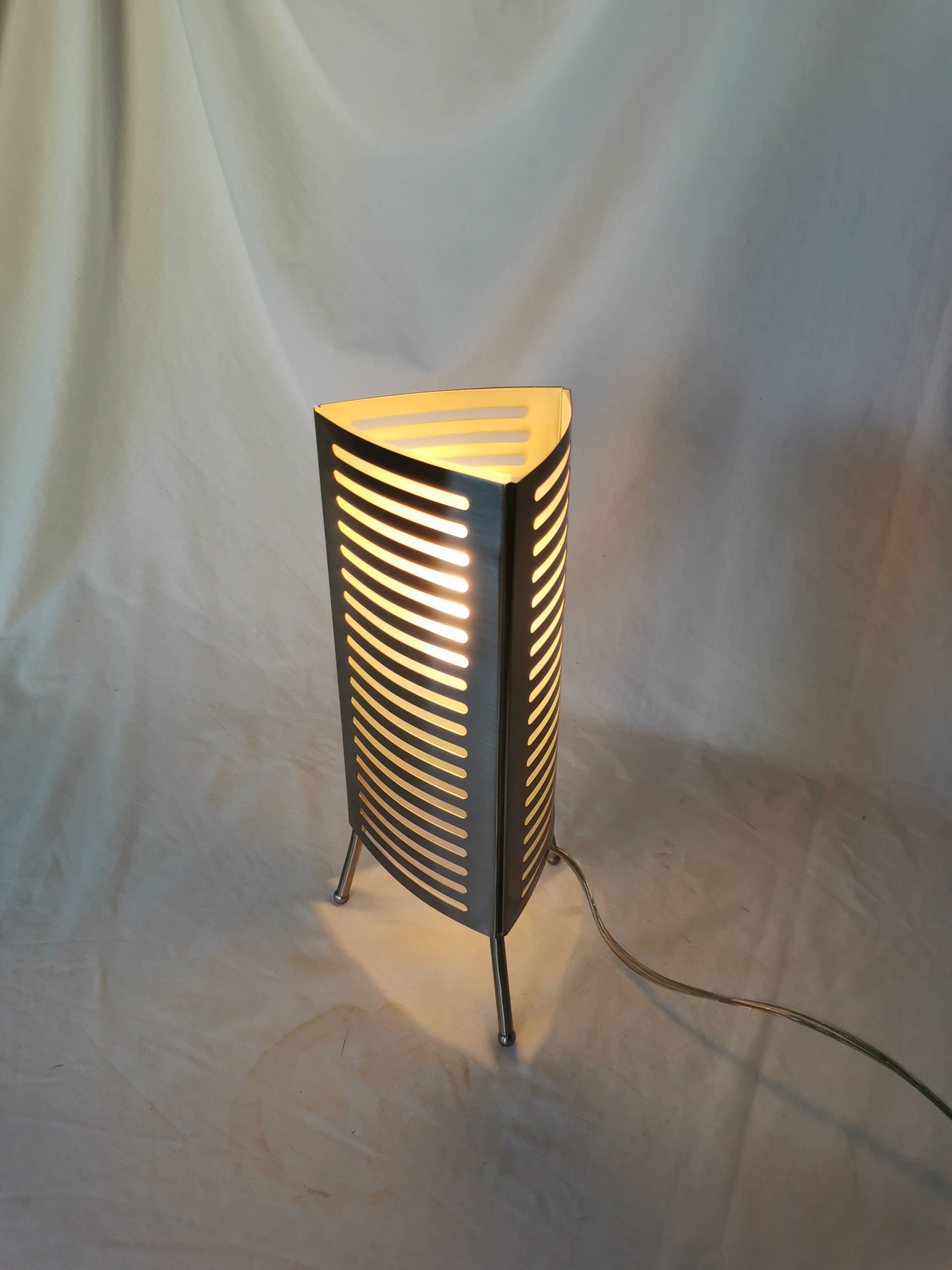 Openwork stainless steel table lamp, Sweden, 1990