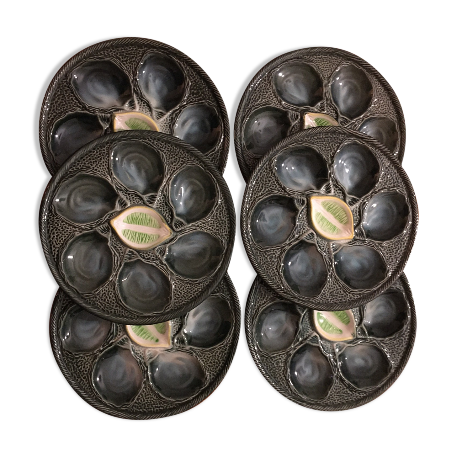 6 oyster plates from the St Clément manufacture