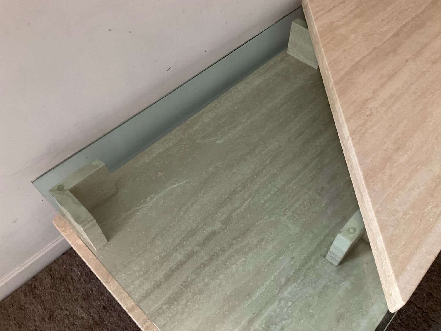 Vintage travertine and glass coffee table