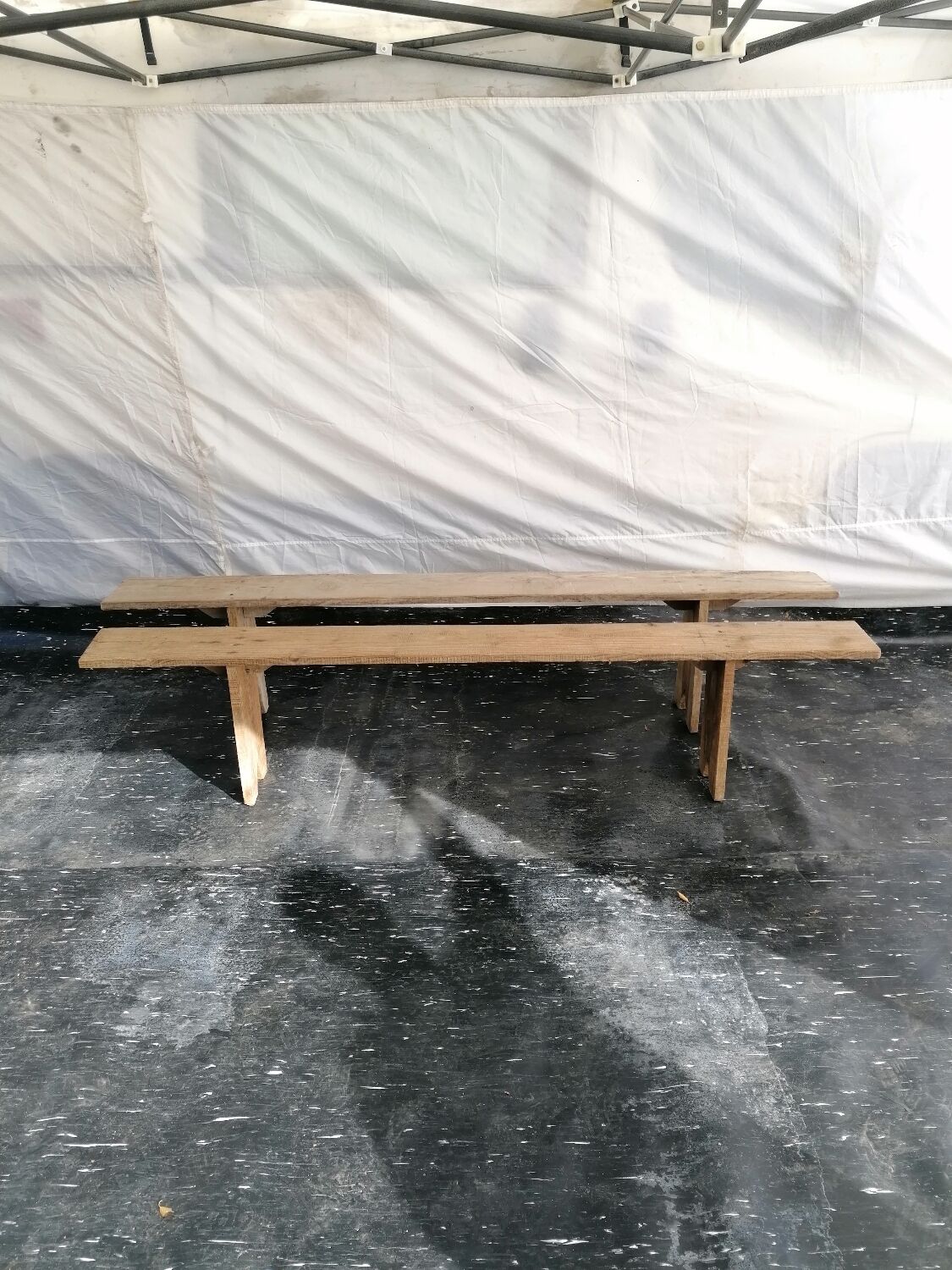 Pair of wooden farmhouse benches