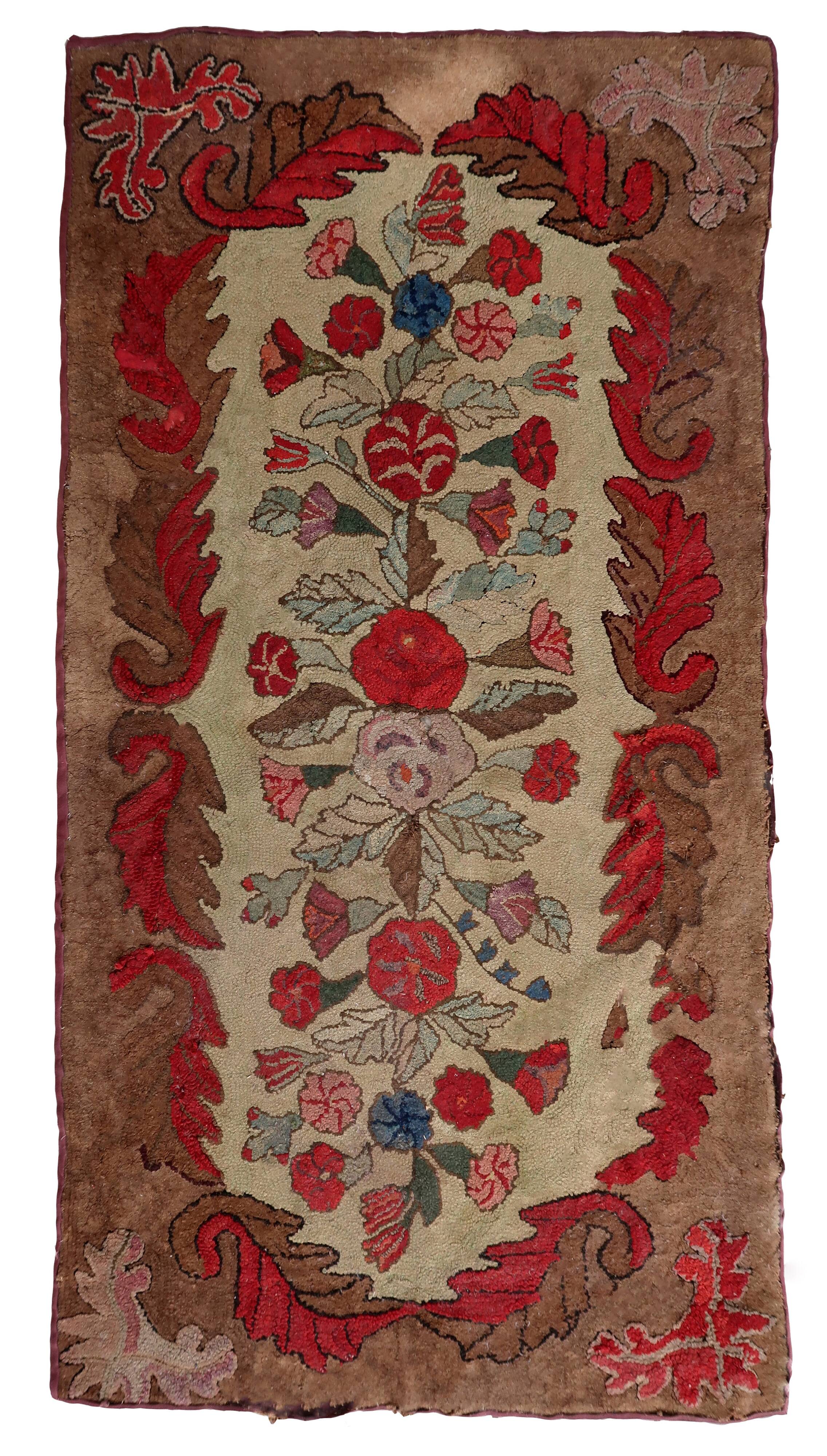 Tapis américain antique Hooked – 86 x 170 cm – Motif floral - 1C976