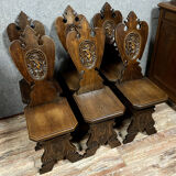 Series of 6 chairs called stepladder Renaissance style in richly carved oak around 1850