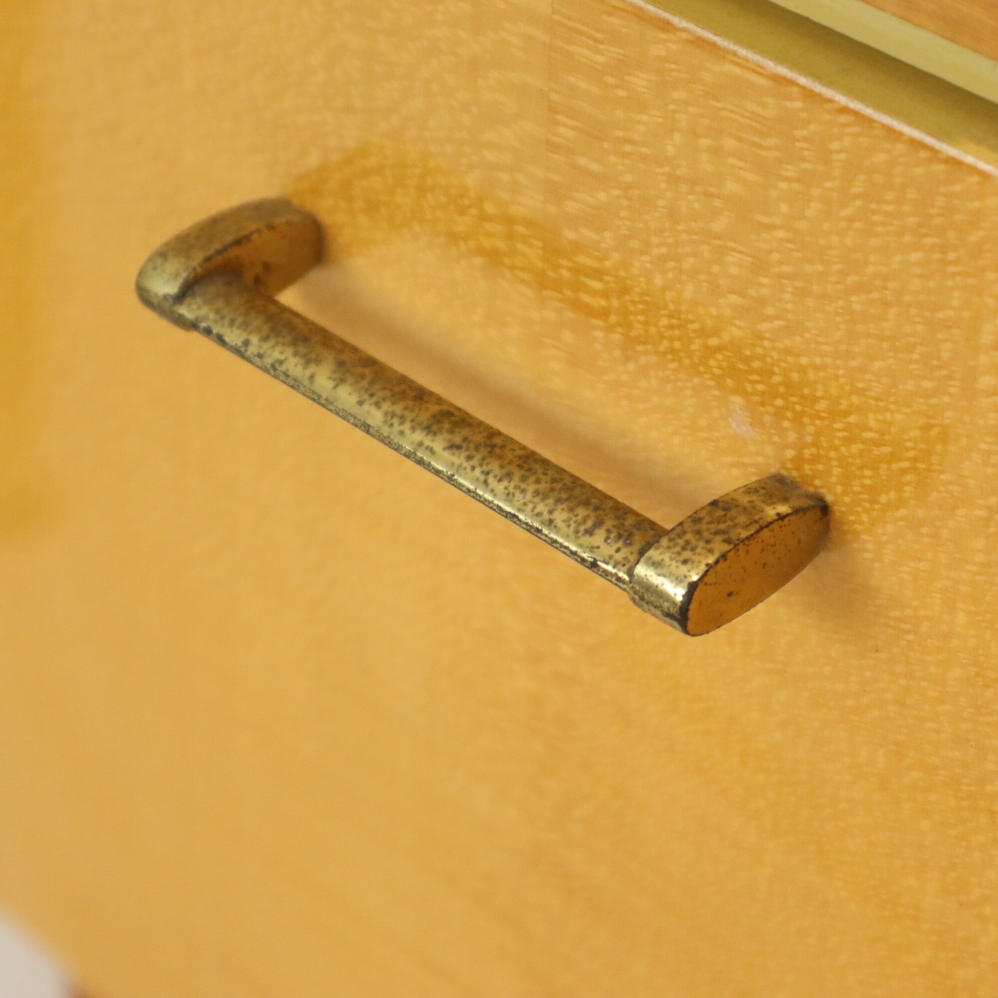Pair of vintage wooden bedside tables brass handles 60s design