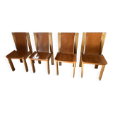Solid elm and leather chairs - Luigi Gorgoni - Roche Bobois 1980s