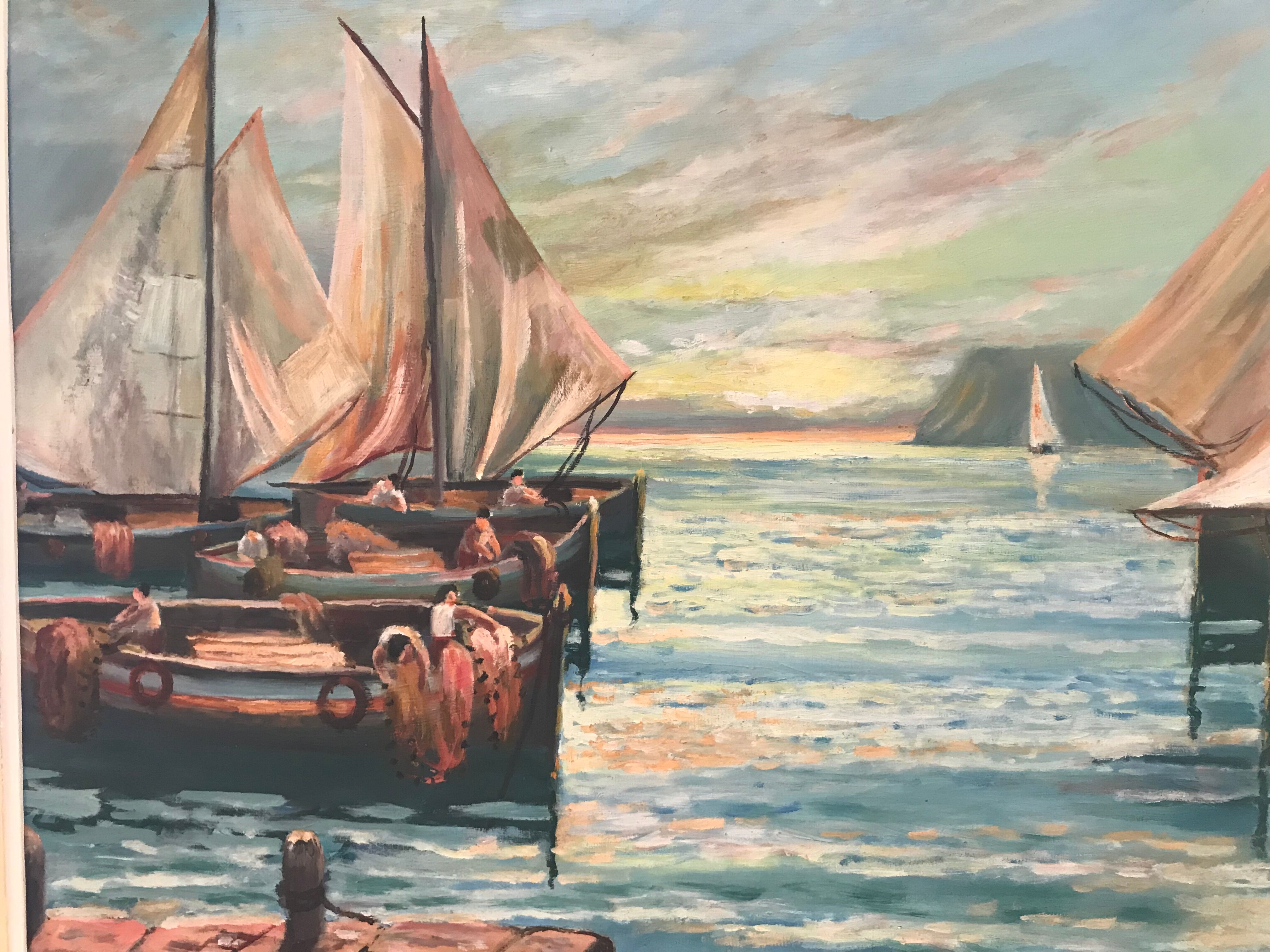 Marine oil on canvas signed Sanchez