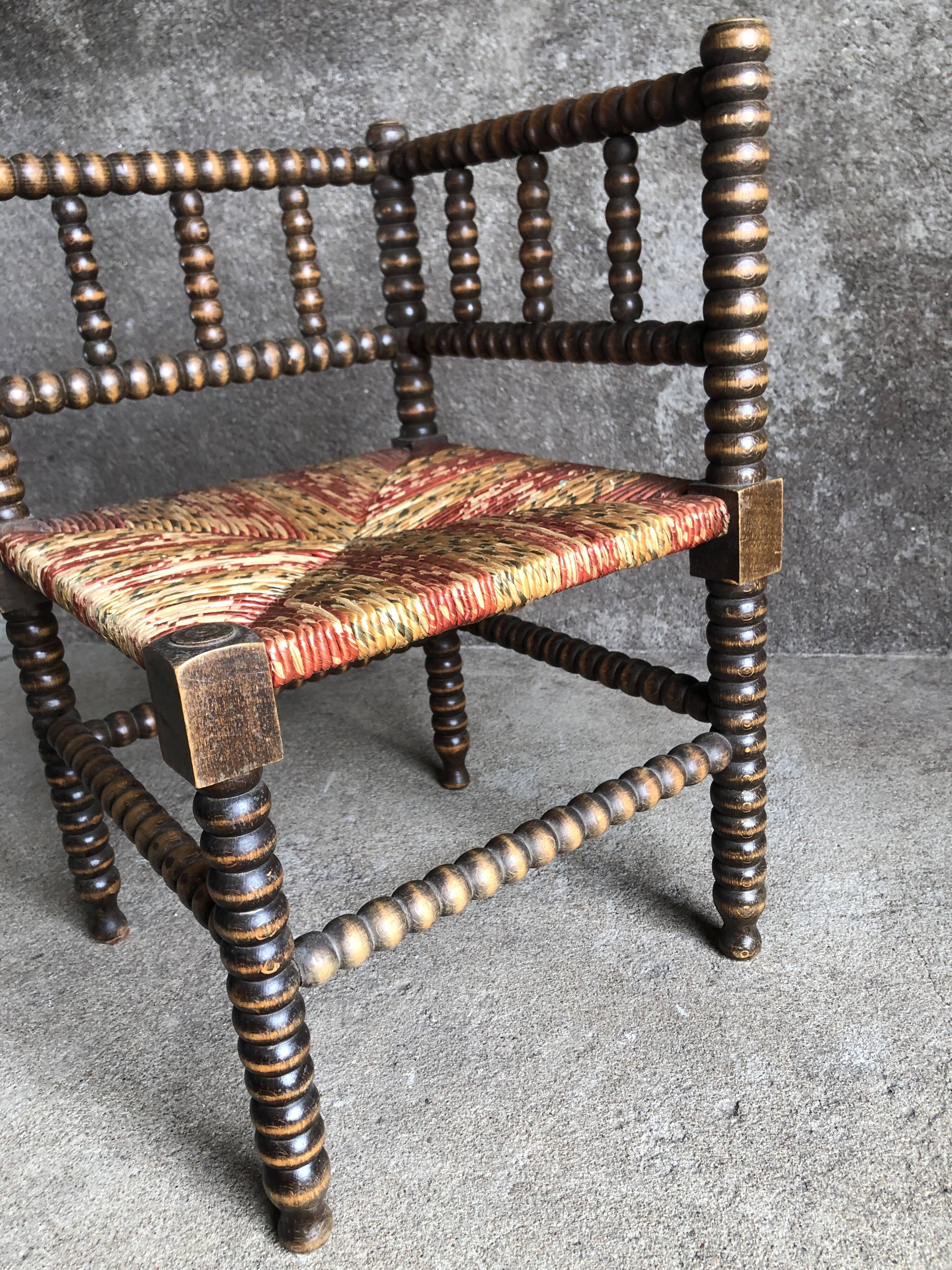 Turned wood corner chair