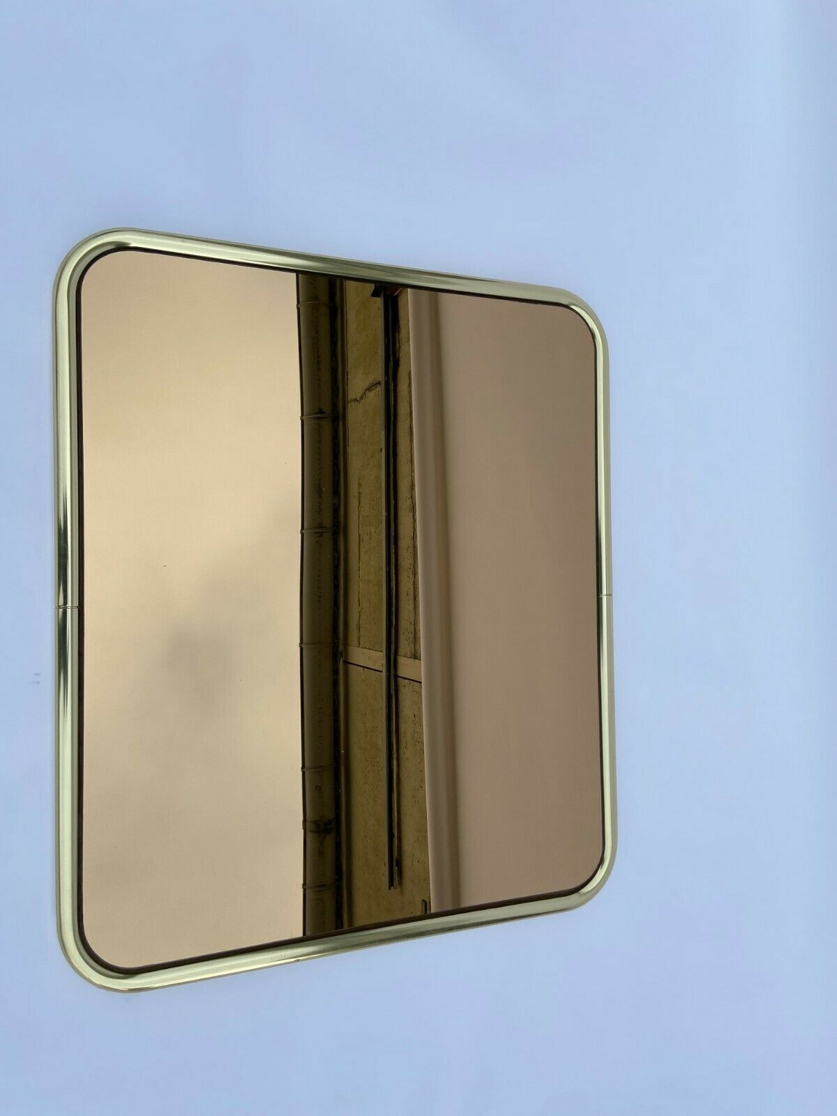 Mirror 1980 brass entourage dore modernist glass smokes 91x76cm