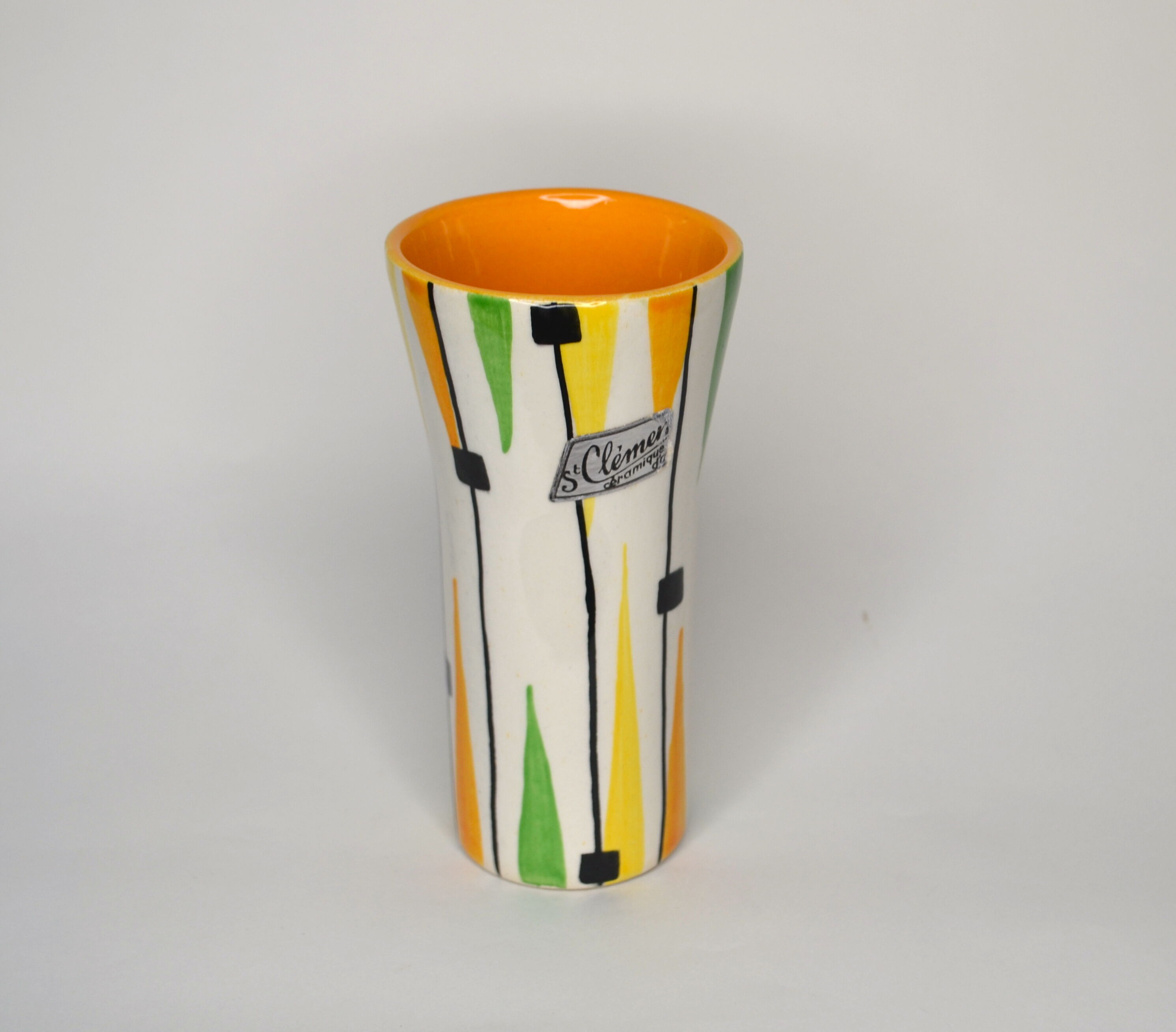Vase Saint-Clément painted by hand - geometric decoration 1950