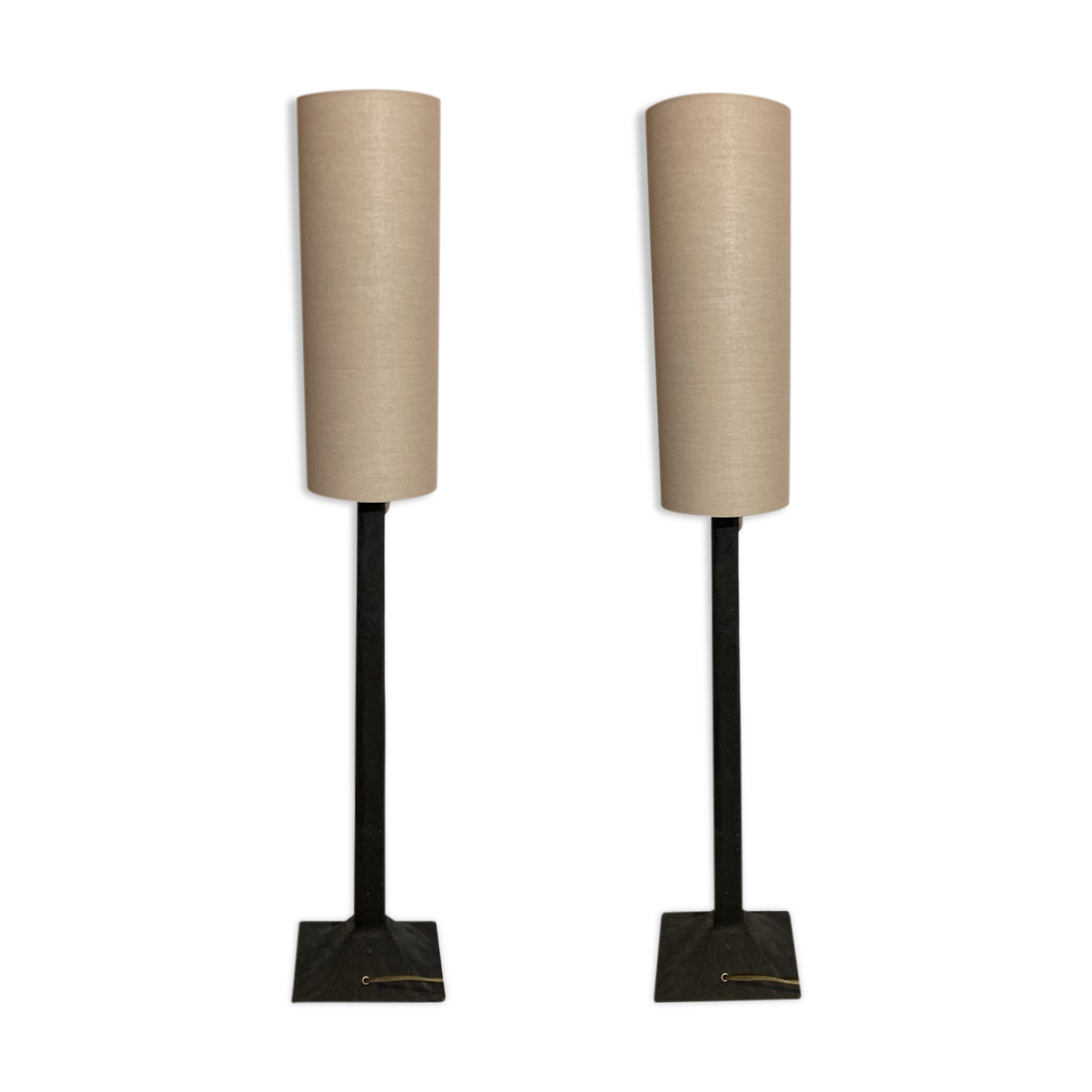 Pair vintage brutalist iron hammered floor or large table lamps, Germany.