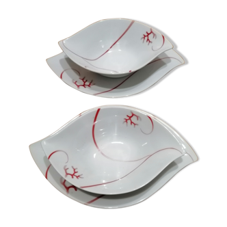 Saladiers et assiettes corail en porcelaine